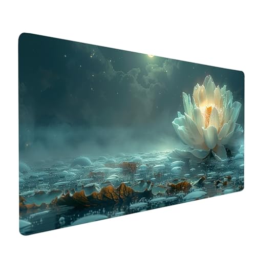 Mauspad Weiß, Blume Mousepad XXL 600 x 300 mm, Schreibtischunterlage mit rutschfeste Gummibasis, Gaming Mauspad Verbessert Präzision und Geschwindigkeit, Gaming Zubehör, Geschenke für Frauen 5-3705 von KUEGDUNG