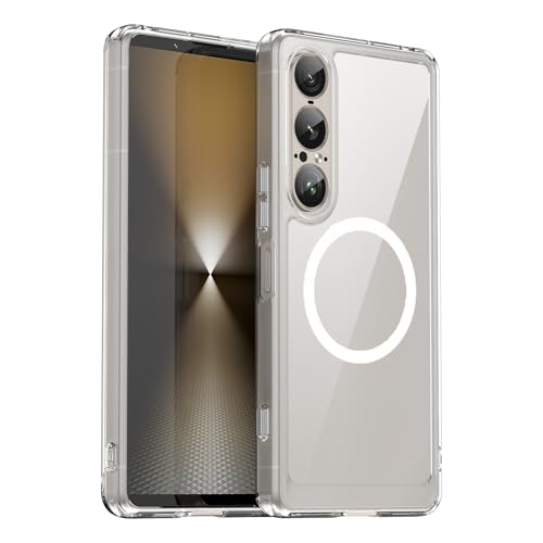 KUGEW NO.1 Magnetische Schutzhülle für Xperia 1 VII, transparent, kompatibel mit MagSafe, schmale Passform, dünn, transparent, TPU + Polycarbonat, robuste Stoßfängerabdeckung, eingebauter Magnetring KUGEW NO.1 Magnetische Schutzhülle für Xperia 1 VII, transparent, kompatibel mit MagSafe, schmale Passform, dünn, transparent, TPU + Polycarbonat, robuste Stoßfängerabdeckung, eingebauter Magnetring von KUGEW