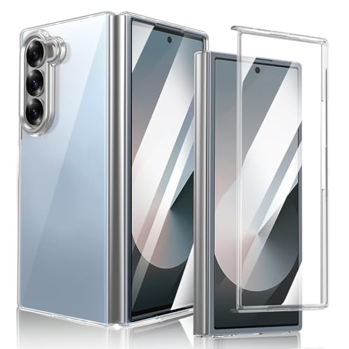 KUGEW Schutzhülle für Galaxy Z Fold 7, transparent, mit Displayschutzfolie, schmale Passform, leicht, kristallklar, stoßfest, rutschfest, kabelloses Laden, kompatibel (klar) von KUGEW