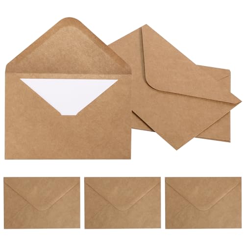 Kraftpapier Umschläge, 100 Stück Braun Briefumschläge mit 100 Stück Blatt Blanko Papier Karten Briefumschläge, Klein Umschläge Umschläge Faltkarten für Geldgeschenke Dankeskarten Einladung von KUHAWL