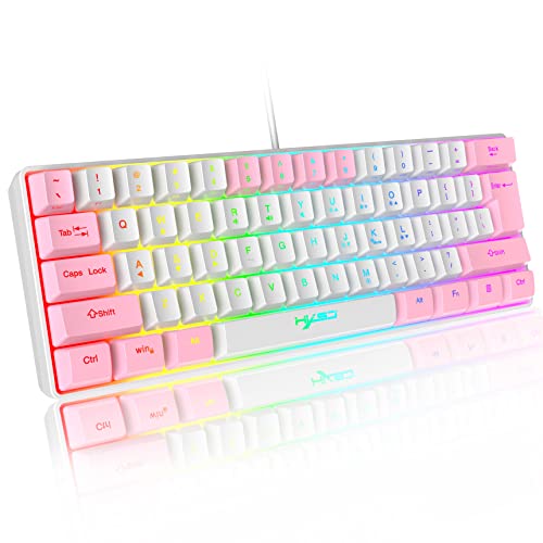 60 % kabelgebundene RGB-Gaming-Tastatur 61 Tasten tragbare Tastatur mit 11 RGB-Licht, schwimmende ABS-Tastenkappe vollständige Anti-Ghosting-Tasten mechanisches USB-Feeling für PC Windows Weiß Rosa von KUIYN