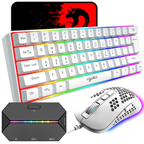 60 % verkabelte, kompakte Gaming-Tastatur, 61 Tasten, 11 RGB, volle Tasten, Anti-Ghosting + Kabelgebundene, leichte Gaming-Maus, 2400 dpi, optische Maus mit Wabenmuster, Adapter für PS4/Xbox-Gamer von KUIYN