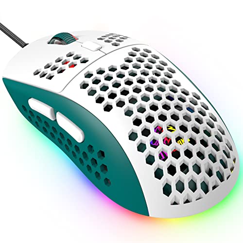 KUIYN 383 PRO Ultraleichte kabelgebundene Gaming-Maus, leichte Wabenschale, 6 RGB-atmungsaktive Hintergrundbeleuchtung, 6 einstellbare DPI 6400, USB-optisches Modell Win10/XP/Xbox/PS4/PS5/Mac/HP/Acer von KUIYN