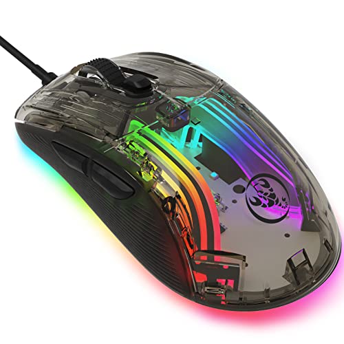 KUIYN 383 PRO X400 Transparente Maus, ultraleichte, kabelgebundene Gaming-Maus, 13 RGB-Hintergrundbeleuchtung, 6 einstellbare DPI 12800 Marco Programm-Mäuse, Maus für Win10/Xbox/PS4/PS5/Mac/HP/Acer von KUIYN