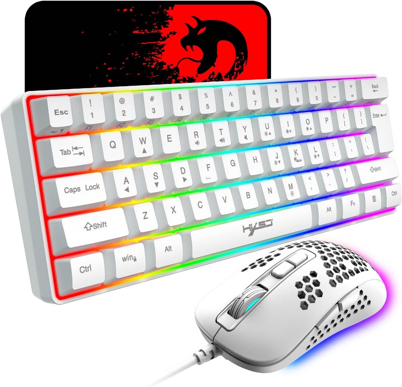 KUIYN 60% kabelgebundene RGB-Gaming- Tastatur- und Maus-Set, mit 11 RGB-Chroma-Hintergrundbeleuchtung, schwebende ABS-Tastenkappen von KUIYN