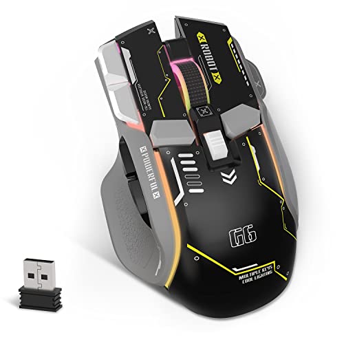 KUIYN G6 Tri-Mode-Maus, kabelgebundene 2,4-G-Bluetooth-Maus Typ C mit 11 RGB-Hintergrundbeleuchtung, mechanische Gaming-Maus mit 10 Tasten und Feuertaste, Einstellbarer DPI, Windows von KUIYN