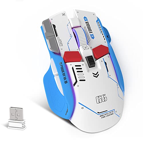 KUIYN G6 Tri-Mode-Maus, kabelgebundene 2,4-G-Bluetooth-Maus Typ C mit 11 RGB-Hintergrundbeleuchtung, mechanische Gaming-Maus mit 10 Tasten und Feuertaste, Einstellbarer DPI, Windows von KUIYN