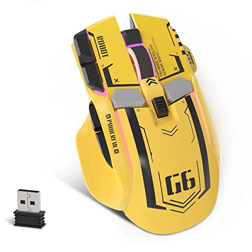 KUIYN G6 Tri-Mode-Maus, kabelgebundene 2,4-G-Bluetooth-Maus Typ C mit 11 RGB-Hintergrundbeleuchtung, mechanische Gaming-Maus mit 10 Tasten und Feuertaste, Einstellbarer DPI, Windows von KUIYN