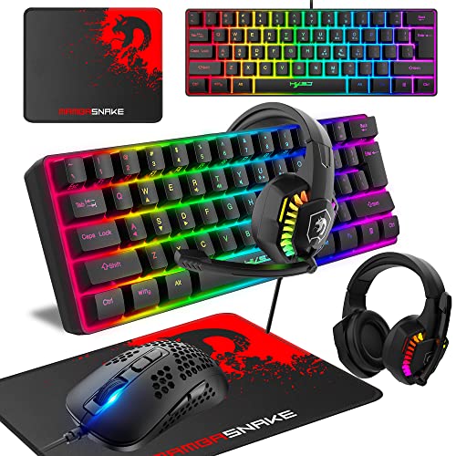 KUIYN Gaming-Tastatur, 60% kabelgebunden, kompakt, 61 Tasten, 11 RGB-Lichteffekt mit vollen Tasten, Anti-Ghosting, kabelgebundene Gamng-Maus, 2400 DPI von KUIYN