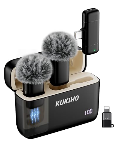 KUKIHO Drahtloses Lavalier-Mikrofon mit Ladekoffer, 135 Fuß Reichweite, Plug-and-Play Clip-On-Mikrofon für lPhone, lPad, Android, YouTube, Vlog, Live-Streaming von KUKIHO