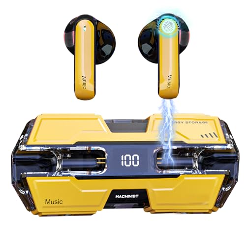 KUKUPOW Earbuds Bluetooth, Wireless Earbuds, 5.3 Bluetooth in Ear Kopfhörer, mit LED-Anzeige, USB-C, 130H Lange Standby Zeit, Stereoklang, Geräuschunterdrückung(Gelb) von KUKUPOW
