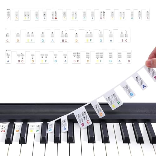 Klavier Tastenbeschriftung, 88-Key Full Size Keyboard Noten Aufkleber, Klavier Noten Aufleger, aus Silikon, Keine Aufkleber Erforderlich, Wiederverwendbar und Wird mit Box Geliefert von KUKUPOW