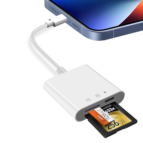 SD Kartenleser für iPhone, 2 in 1 SD/TF Card Reader für iPhone, SD Karten Adapter für iPhone, Light-ning SD Card Reader, Gleichzeitiges Laden, Plug and Play Adapter für iPhone iPad MacBook von KUKUPOW