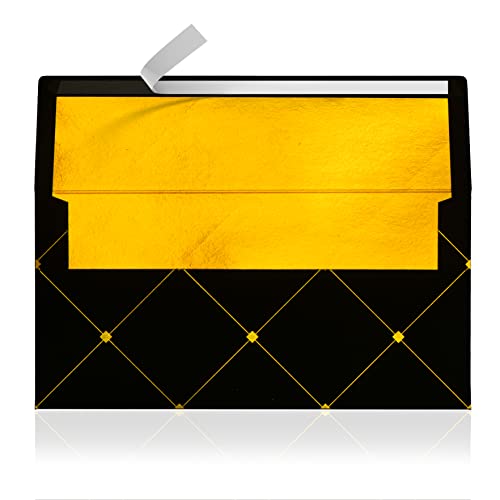 10 Briefumschläge Briefkuverts Schwarz mit Gold Metallic Innenfutter 110 x 220 mm für Grußkarten Gutscheine Geldgeschenke Einladungsumschläge (Schwarz, Gold) von KULTLOGGEN