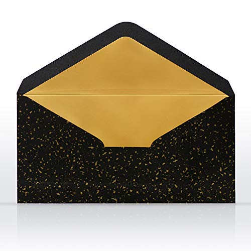 10 Briefumschläge Briefkuverts Schwarz mit Gold Metallic Innenfutter 110 x 220 mm für Grußkarten Gutscheine Geldgeschenke Einladungsumschläge von KULTLOGGEN