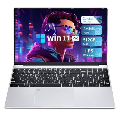 KUMNOSAL Laptop 15,6 Zoll, 16 GB RAM 512 GB SSD, 4C4T N95 (bis zu 3,4 GHz), Laptop Tastatur mit Hintergrundbeleuchtung, Touch ID, BT 5.0, WLAN 5, Win 11 Pro für Arbeit und Freizeit von KUMNOSAL