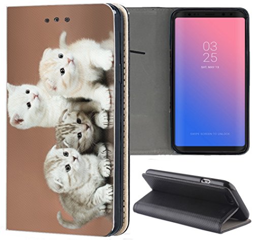 Hülle für Samsung Galaxy J7 2017 Handyhülle Design 1282 Katzen Katze Kätzchen Weiß Grau aus Kunstleder Schutzhülle Smart Cover Klapphülle Handy Case Hülle für Samsung Galaxy J7 2017 von KuMo