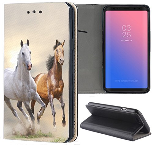 KuMo Handyhülle für Huawei P20 Hülle Motiv 1084 Pferd Pferde Braun Weiß aus Kunstleder Schutzhülle Smart Flipcover HandyCase Handyhülle für Huawei P20 von KuMo