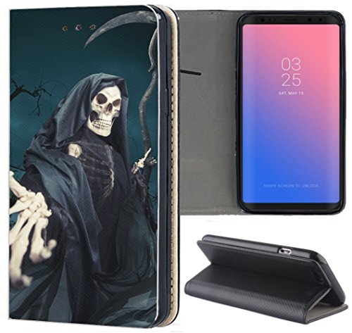 KUMO Hülle für Apple iPhone 11 Handyhülle Design 1332 Sensenmann Totenkopf Skull Bones aus Kunstleder Schutzhülle Smart Cover Klapphülle Handy Case Hülle für Apple iPhone 11 von KUMO