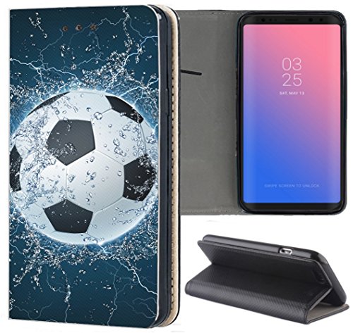 KUMO Hülle für Apple iPhone XR Handyhülle Design 1391 Fussball Fußball Schwarz Weiß Blau aus Kunstleder Schutzhülle Smart Cover Klapphülle Handy Case Hülle für Apple iPhone XR von KUMO