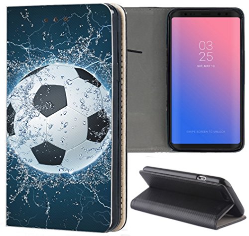 KuMo Hülle für Apple iPhone XR Handyhülle Design 1391 Fussball Fußball Schwarz Weiß Blau aus Kunstleder Schutzhülle Smart Cover Klapphülle Handy Case Hülle für Apple iPhone XR von KuMo