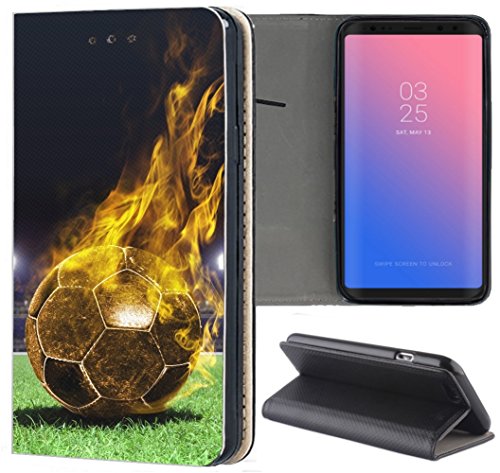 KUMO Hülle für Huawei P Smart Cover 2019 Handyhülle Bild 1170 Fussball Fußball Schwarz Gelb Feuer aus Kunstleder Schutzhülle Smart Cover Klapphülle Handy Case Hülle für Huawei P Smart Cover 2019 von KUMO