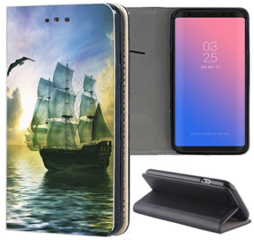 KUMO Hülle für Huawei P30 Handyhülle Bild 1224 Segelschiff Schiff Meer aus Kunstleder Schutzhülle Smart Cover Klapphülle Handy Case Hülle für Huawei P30 von KUMO