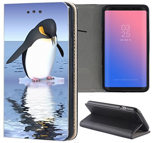 KUMO Hülle für Huawei P30 Lite Handyhülle Bild 1138 Pinguin Blau Schwarz Animiert aus Kunstleder Schutzhülle Smart Cover Klapphülle Handy Case Hülle für Huawei P30 Lite von KUMO