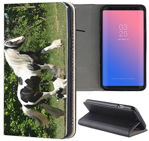 KUMO Hülle für Huawei P30 Lite Handyhülle Bild 1189 Pferd Hund Schwarz Weiß Grün aus Kunstleder Schutzhülle Smart Cover Klapphülle Handy Case Hülle für Huawei P30 Lite von KUMO