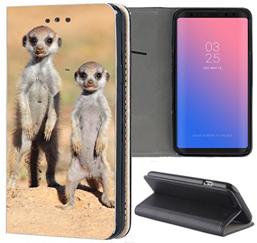 KUMO Hülle für Huawei P30 Lite Handyhülle Design 1430 Erdmännchen Wüste aus Kunstleder Schutzhülle Smart Cover Klapphülle Handy Case Hülle für Huawei P30 Lite von KUMO