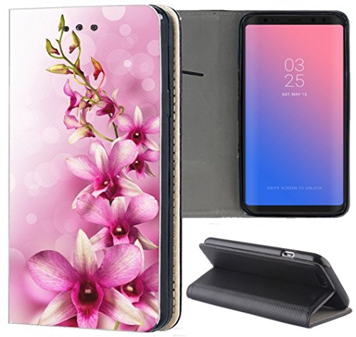 KUMO Hülle für Huawei P30 Lite Handyhülle Design 1542 Orchidee Rosa Pink aus Kunstleder Schutzhülle Smart Cover Klapphülle Handy Case Hülle für Huawei P30 Lite von KUMO