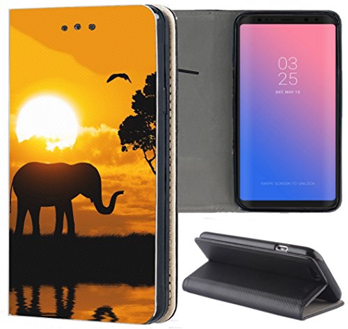 KUMO Hülle für Huawei Y7 2019 Handyhülle Design 1524 Elefant Sonnenuntergang Afrika aus Kunstleder Schutzhülle Smart Cover Klapphülle Handy Case Hülle für Huawei Y7 2019 von KUMO