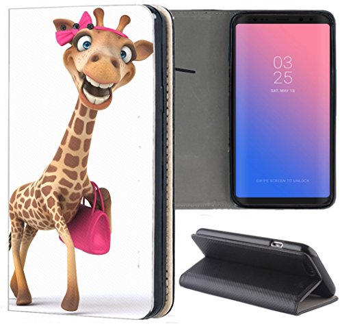 KUMO Hülle für Motorola Moto G7 Power Handyhülle Design 1617 Giraffe lustig mit Handtasche Pink aus Kunstleder Schutzhülle Smart Cover Klapphülle Handy Case Hülle für Motorola Moto G7 Power von KUMO