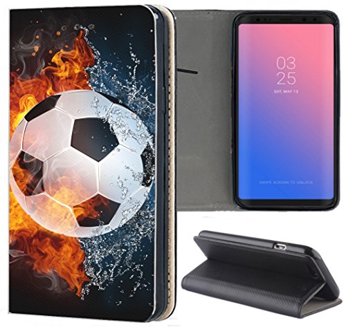 KUMO Hülle für Samsung Galaxy A20e Handyhülle Bild 1152 Fußball Fussball Weiß Schwarz Orange aus Kunstleder Schutzhülle Smart Cover Klapphülle Handy Case Hülle für Samsung Galaxy A20e von KUMO