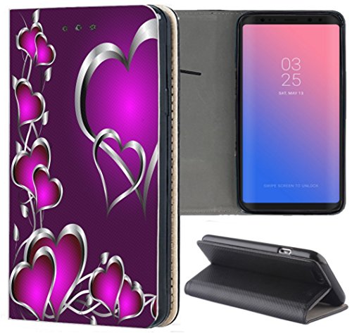 KUMO Hülle für Samsung Galaxy A20e Handyhülle Bild 1218 Herz Herzen Lila Silber aus Kunstleder Schutzhülle Smart Cover Klapphülle Handy Case Hülle für Samsung Galaxy A20e von KUMO