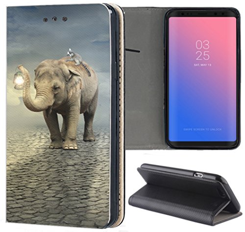 KUMO Hülle für Samsung Galaxy A20e Handyhülle Motiv 1119 Elefant Lemur Tier Afrika aus Kunstleder Schutzhülle Smart Cover Klapphülle Handy Case Hülle für Samsung Galaxy A20e von KUMO