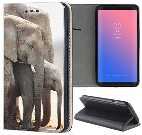 KUMO Hülle für Samsung Galaxy A40 Handyhülle Design 1408 Elefant Elefanten Baby Grau Afrika aus Kunstleder Schutzhülle Smart Cover Klapphülle Handy Case Hülle für Samsung Galaxy A40 von KUMO