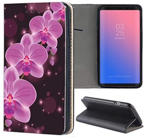 KUMO Hülle für Samsung Galaxy A40 Handyhülle Design 1580 Orchidee Lila Blume Blüte aus Kunstleder Schutzhülle Smart Cover Klapphülle Handy Case Hülle für Samsung Galaxy A40 von KUMO