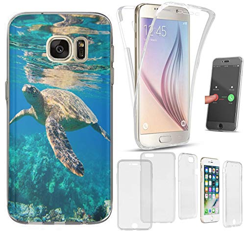 KUMO Hülle für Samsung Galaxy A40 Handyhülle Motiv 655 Schildkröte Wasser Blau Premium Hülle Silikon Fullbody 360 Grad Rundum SchutzHülle Softcase HandyCover Hülle für Samsung Galaxy A40 von KUMO