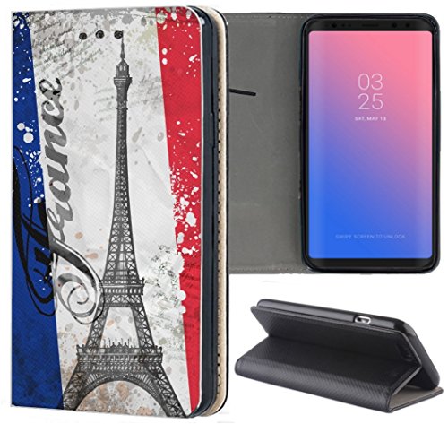 KUMO Hülle für Samsung Galaxy A50 Handyhülle Bild 1178 Paris Eifelturm Frankreich Blau Weiß Rot aus Kunstleder Schutzhülle Smart Cover Klapphülle Handy Case Hülle für Samsung Galaxy A50 von KUMO