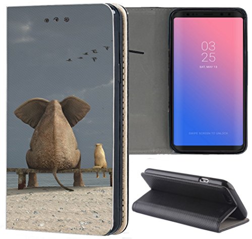 KUMO Hülle für Samsung Galaxy A50 Handyhülle Design 1415 Elefant Meer Strand Lustig Tier aus Kunstleder Schutzhülle Smart Cover Klapphülle Handy Case Hülle für Samsung Galaxy A50 von KUMO