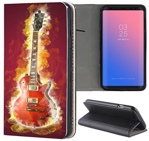 KUMO Hülle für Samsung Galaxy A7 2018 Handyhülle Bild 1190 Gitarre Rot Lila aus Kunstleder Schutzhülle Smart Cover Klapphülle Handy Case Hülle für Samsung Galaxy A7 2018 von KUMO