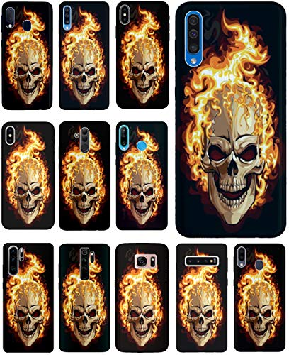 KUMO Hülle für Samsung Galaxy A70 Handyhülle Design 614 Totenkopf Skull Flammen Schwarz aus flexiblem Silikon SchutzHülle Softcase HandyCover Hülle für Samsung Galaxy A70 von KUMO