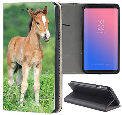 KUMO Hülle für Samsung Galaxy S10 Handyhülle Design 1531 Fohlen Pferd Tier Braun aus Kunstleder Schutzhülle Smart Cover Klapphülle Handy Case Hülle für Samsung Galaxy S10 von KUMO