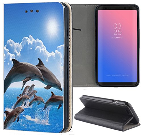 KuMo Hülle für Samsung Galaxy S8 Handyhülle Design 1297 Delfin Delfine Blau Grau aus Kunstleder Schutzhülle Smart Cover Klapphülle Handy Case Hülle für Samsung Galaxy S8 von KuMo
