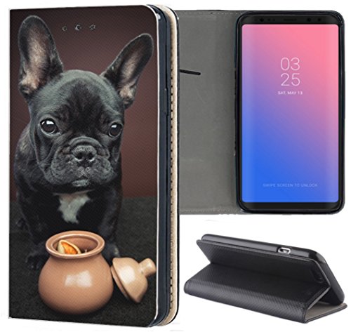 KuMo Hülle für Samsung Galaxy S9 Plus Handyhülle Design 1451 Französische Bulldogge Hund Schwarz Welpe aus Kunstleder Schutzhülle Smart Cover Klapphülle Handy Case Hülle für Samsung Galaxy S9 Plus von KuMo