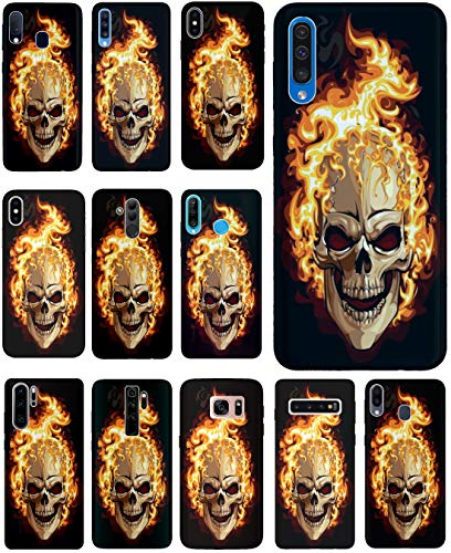 KUMO Hülle für Sony Xperia XZ3 Handyhülle Design 614 Totenkopf Skull Flammen Schwarz aus flexiblem Silikon SchutzHülle Softcase HandyCover Hülle für Sony Xperia XZ3 von KUMO