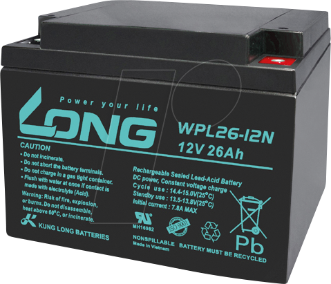 WP L26-12N - Blei-Vlies-Akku, 12V, 26Ah, Longlife von KUNG LONG