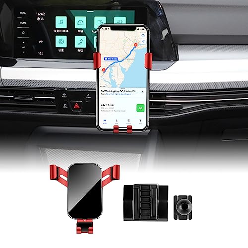 KUNGKIC Auto-Handy-Halterung Verstellbare Autotelefon-Halterung Compatible with VW Volkswagen 2020-2023 Golf 8 GTI MK8 Zubehör Innenraum 360°Drehung Zink-Legierung ABS (Rot) von KUNGKIC