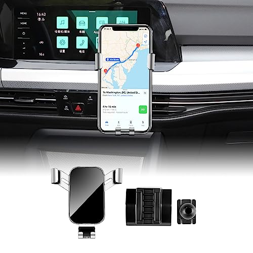 KUNGKIC Auto-Handy-Halterung Verstellbare Autotelefon-Halterung Compatible with VW Volkswagen 2020-2023 Golf 8 GTI MK8 Zubehör Innenraum 360°Drehung Zink-Legierung ABS (Silber) von KUNGKIC